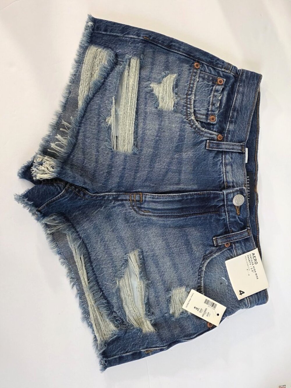 Aero High Rise Distressed Denim Shorty Shorts Size 4 NWT - Picture 7 of 8